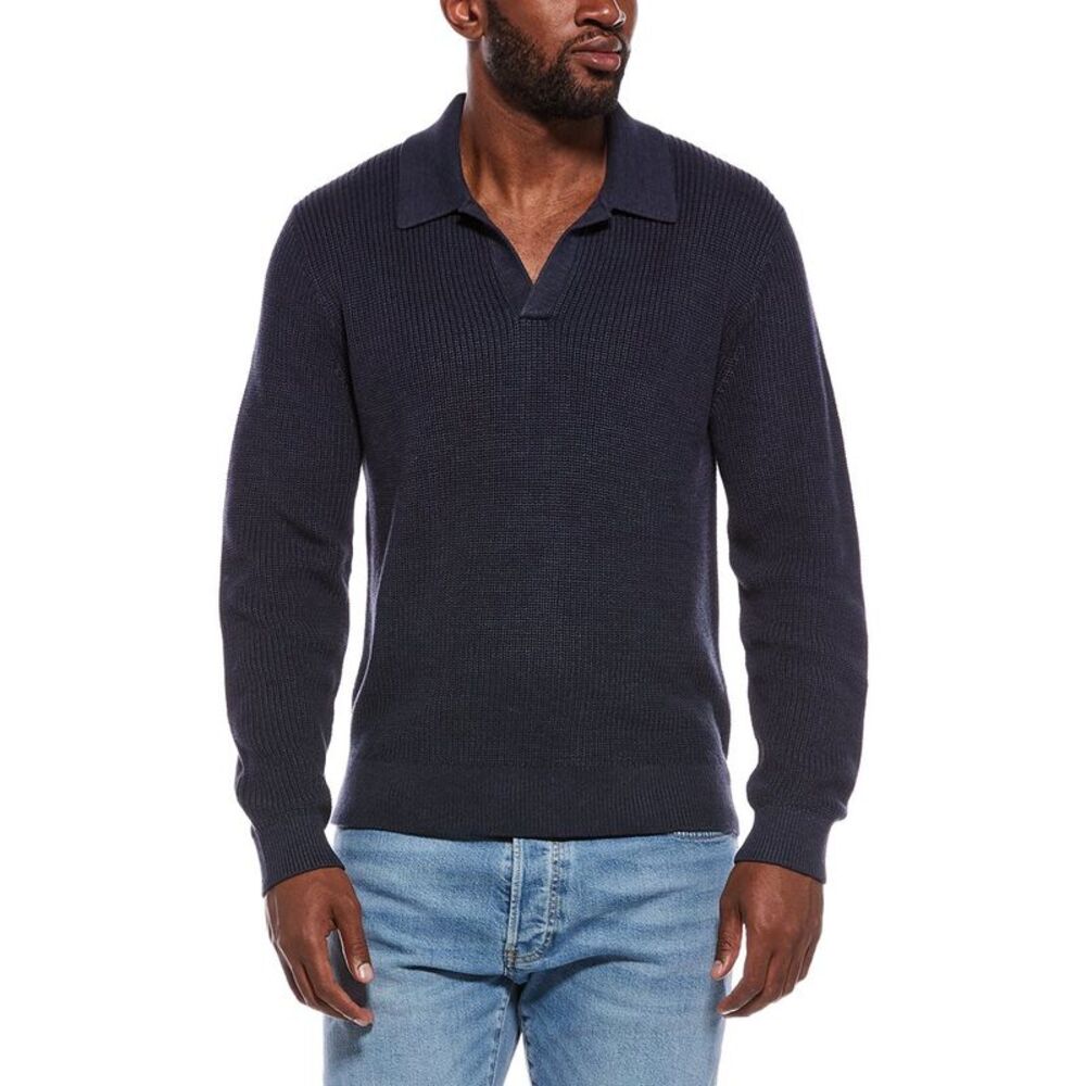Madewell Mens  Shaker Stitch Polo Sweater, Navy